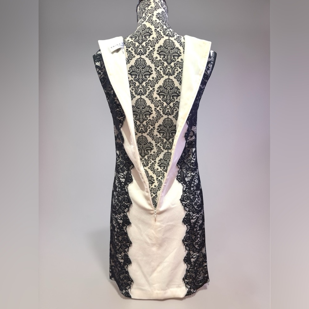 Trina Turk Saba Ivory Black Lace Overlay Panels Sheath Dress. Size 2. EUC. - Picture 9 of 16